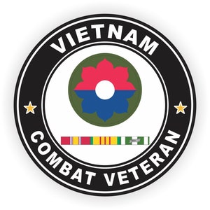 US Army 9th Infantry Division Vietnam Combat Veteran with Ribbons Self-Adhesive Decal (Contour Cut)