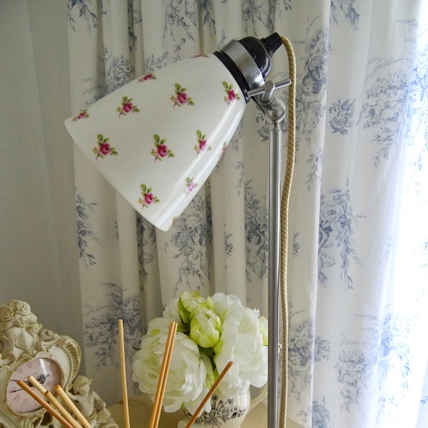 Vintage Laura Ashley ROSIE desk lamp by BTC *adjustable task light ceramic shabby cottage chic ditsy small florals *Rare