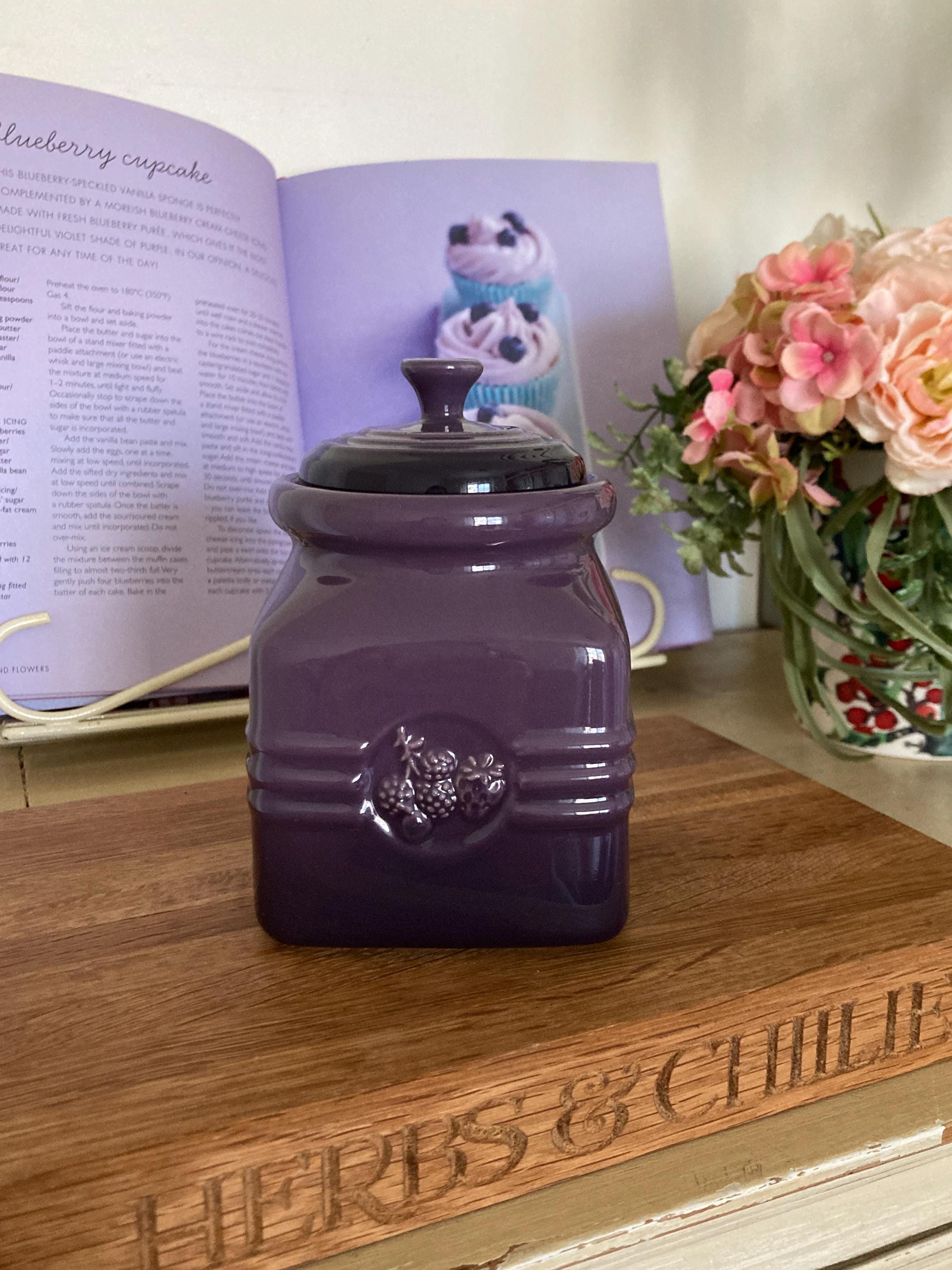Rare Le Creuset Cassis Jam Jar Set - Cassis Purple Stoneware