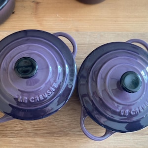 RARE Le Creuset Cassis Mini Cocottes – Pair of French Ceramic Casseroles – Ombré Purple – Back in Stock – Gift for Collector mini Dutch oven