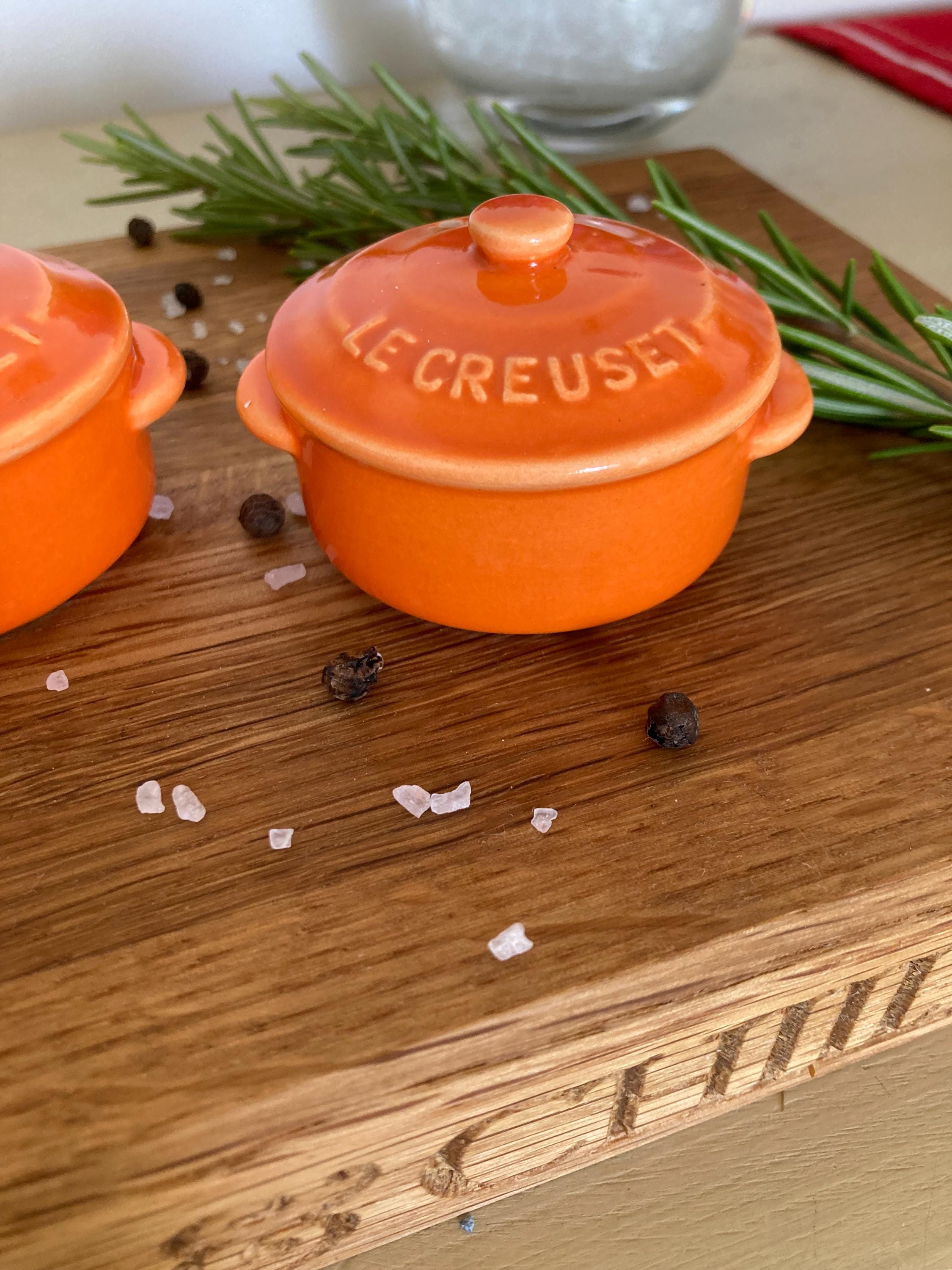 Vintage Le Creuset Salt & Pepper Shakers: Volcanic Orange Mini