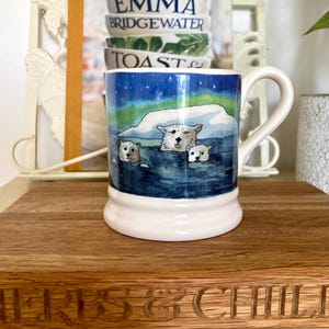 Kubek Emma Bridgewater Zimowe zwierzęta w nocy • Niedźwiedzie polarne • Zorza polarna • Rzadki kubek kolekcjonerski o pojemności pół pinty