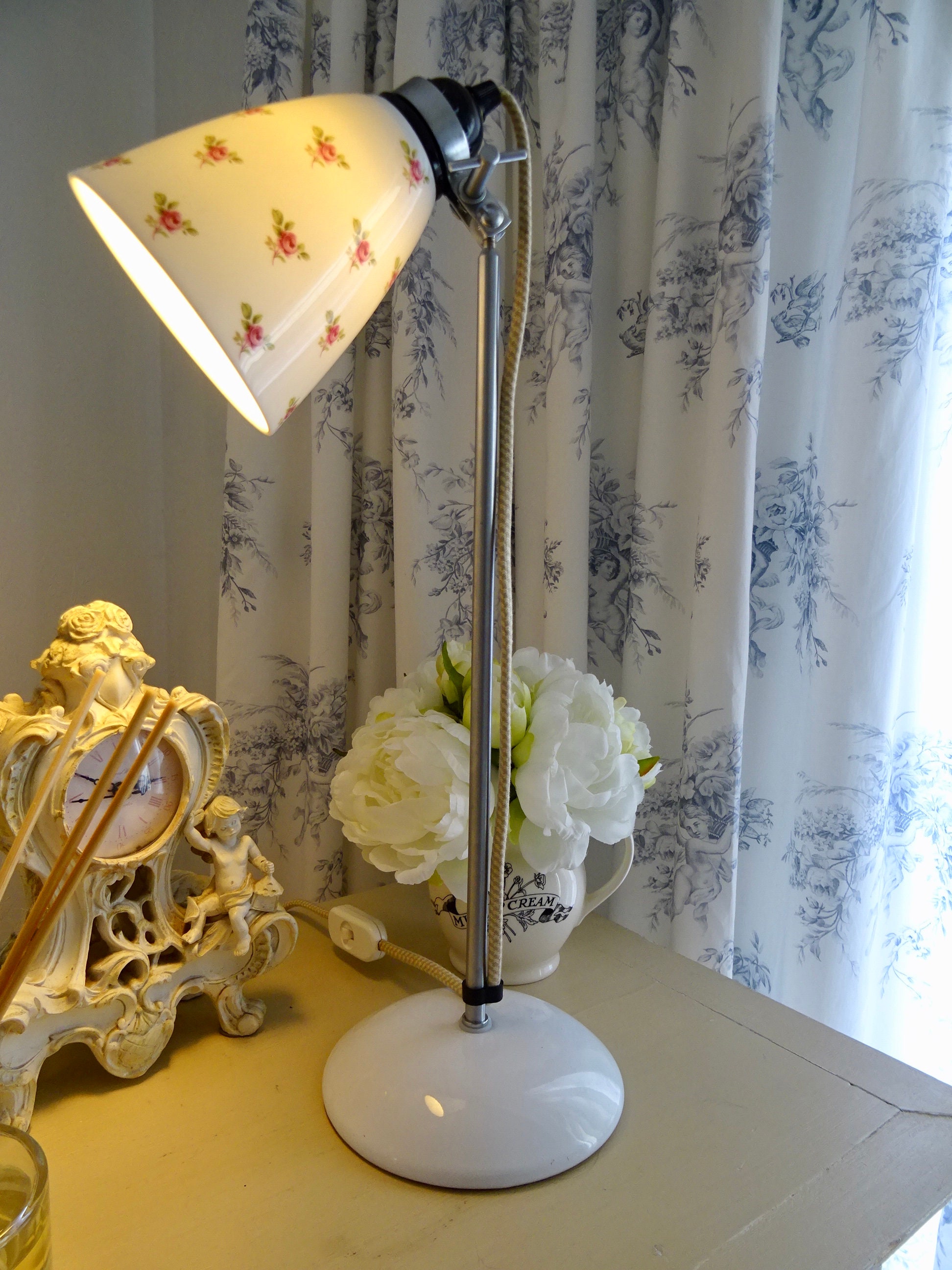 Vintage Laura Ashley Rosie Lamp: Ceramic Floral Task Light