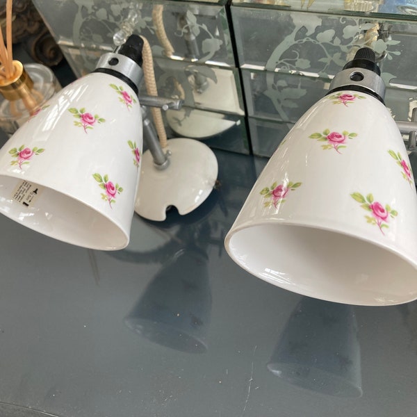 Vintage PAIR of Laura Ashley ROSIE wall lights by BTC adjustable task/spot light ceramic shabby cottage chic ditsy dainty florals *Mega Rare