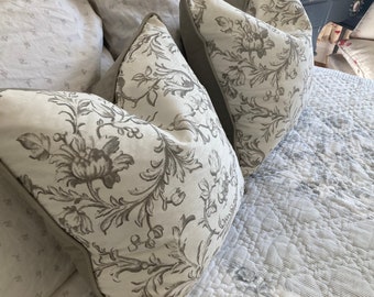 Laura Ashley Toile Cushions: Shabby Chic Feather Pillows, Ironwork Scroll (Set of 2