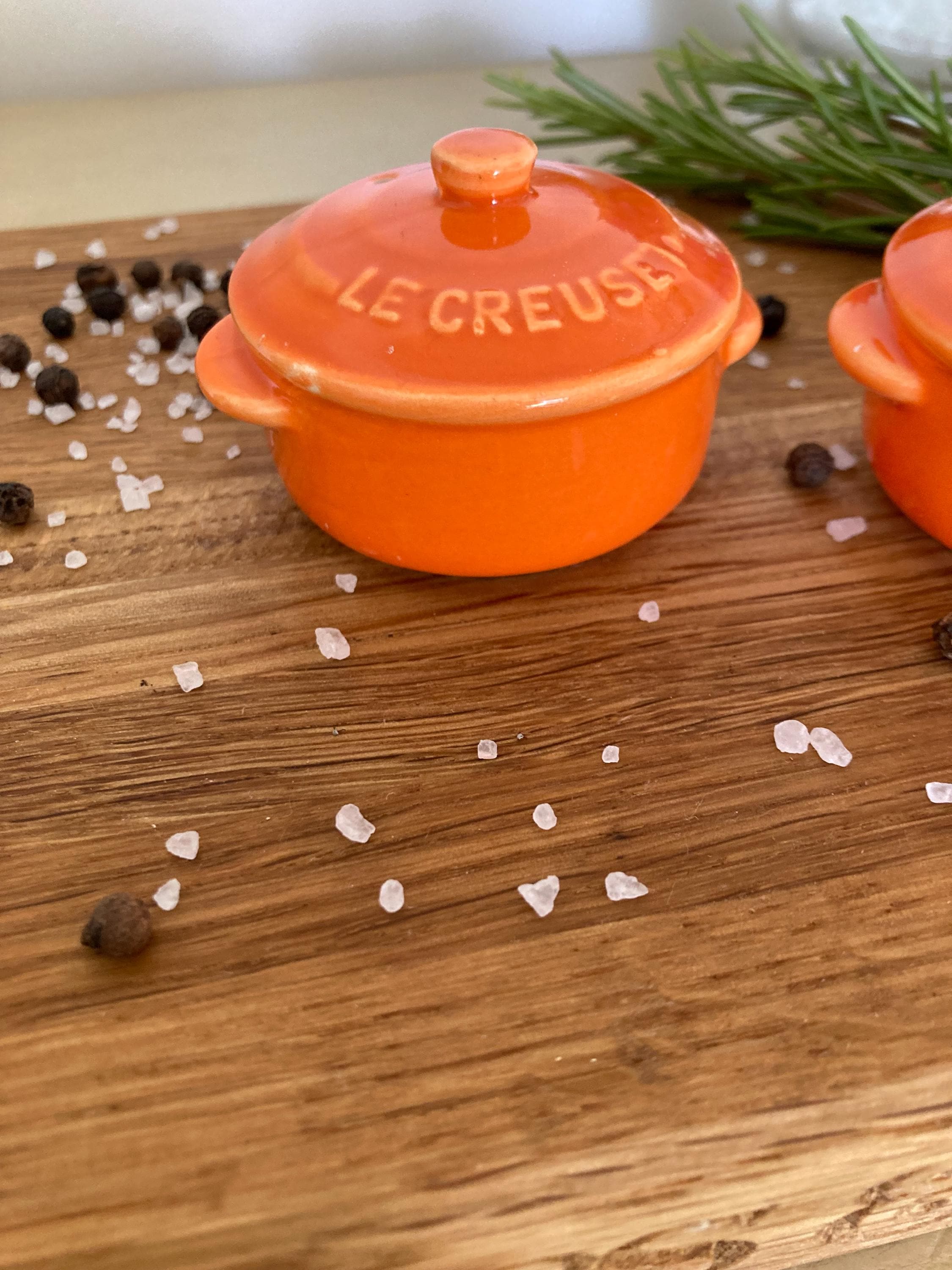 Vintage Le Creuset Salt & Pepper Shakers: Volcanic Orange Mini