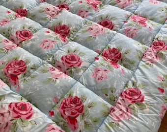 Rare Cath Kidston Eiderdown: Shabby Chic Roses & Polka Dot Bedspread English Cottagecore Charm