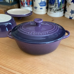 Set of 2 French Le Creuset oval Ceramic Casseroles ~ Purple cassis individual Stoneware Cocottes~ Ceramic Lidded Dishes *Super rare
