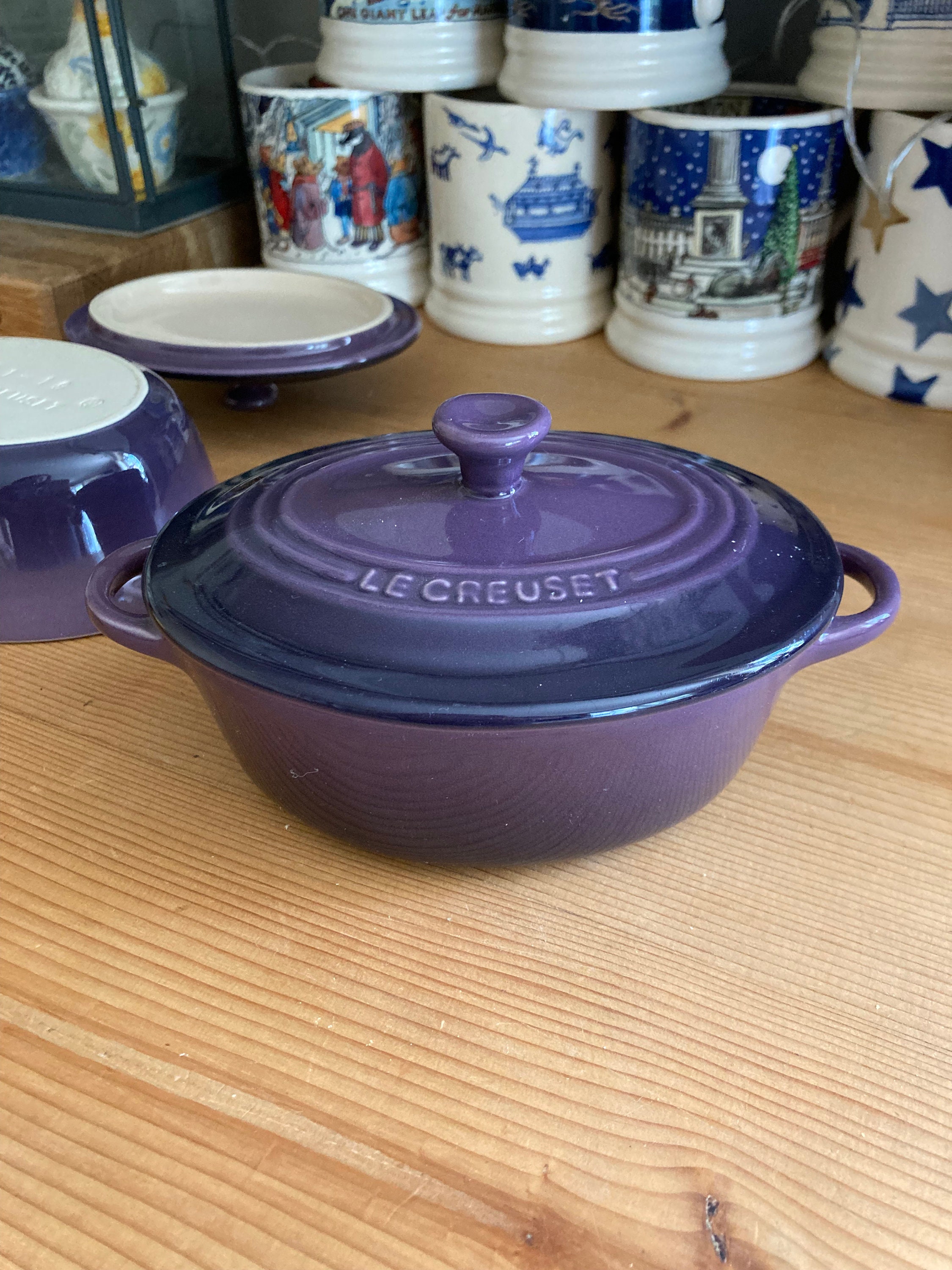 Set of 2 French Le Creuset Oval Ceramic Casseroles ~ Purple Cassis