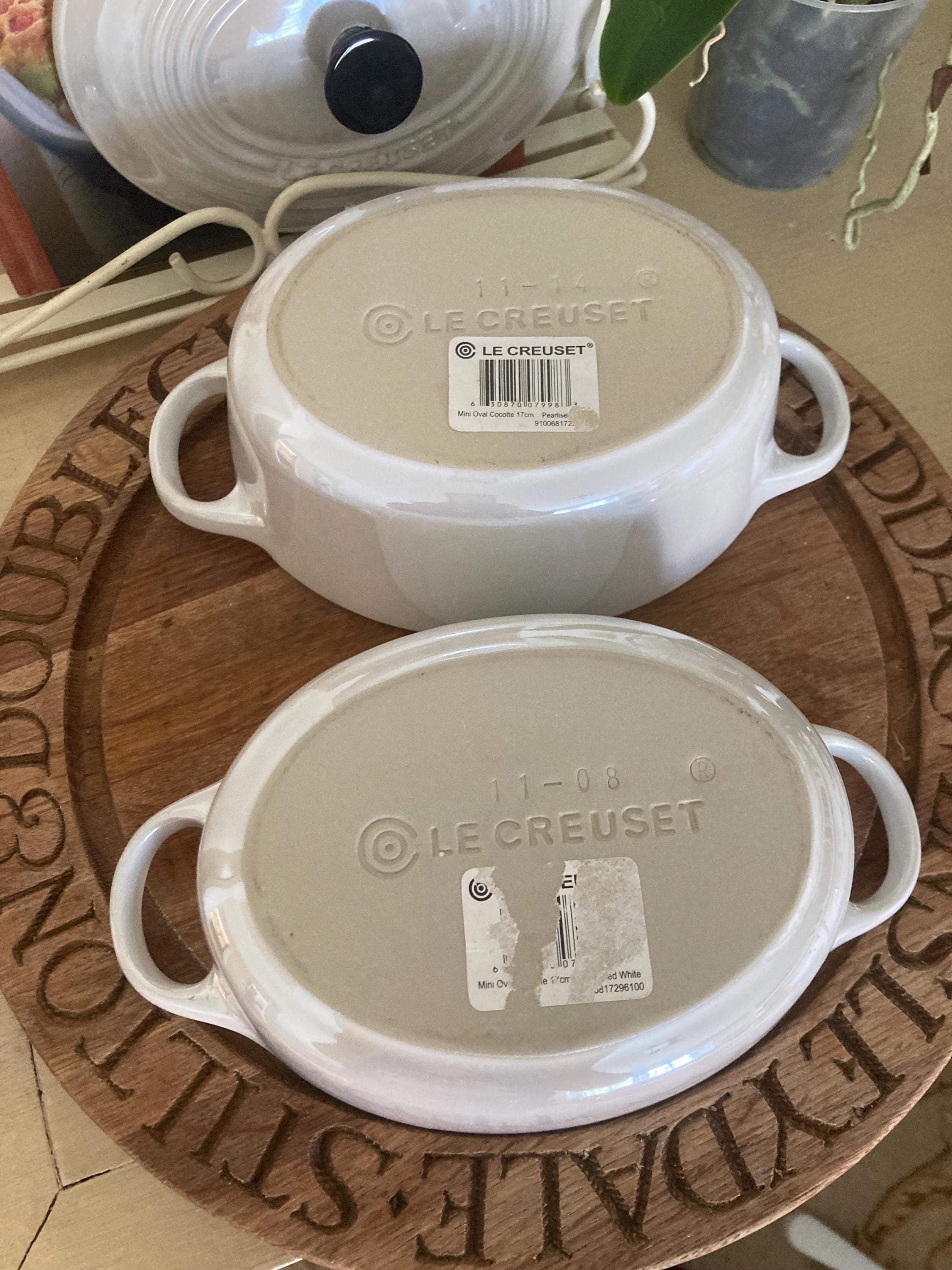 Rare Le Creuset Pearlised White Mini Cocottes: 17cm Lidded