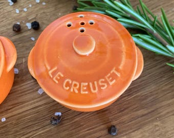 Vintage Le Creuset Salt & Pepper Shakers: Volcanic Orange Mini