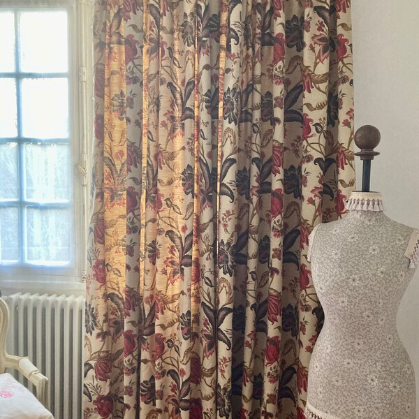 Bespoke Designer single Door Curtain shabby country chic Tree of Life botanicals ~Huge~ 153"W 93.3"D