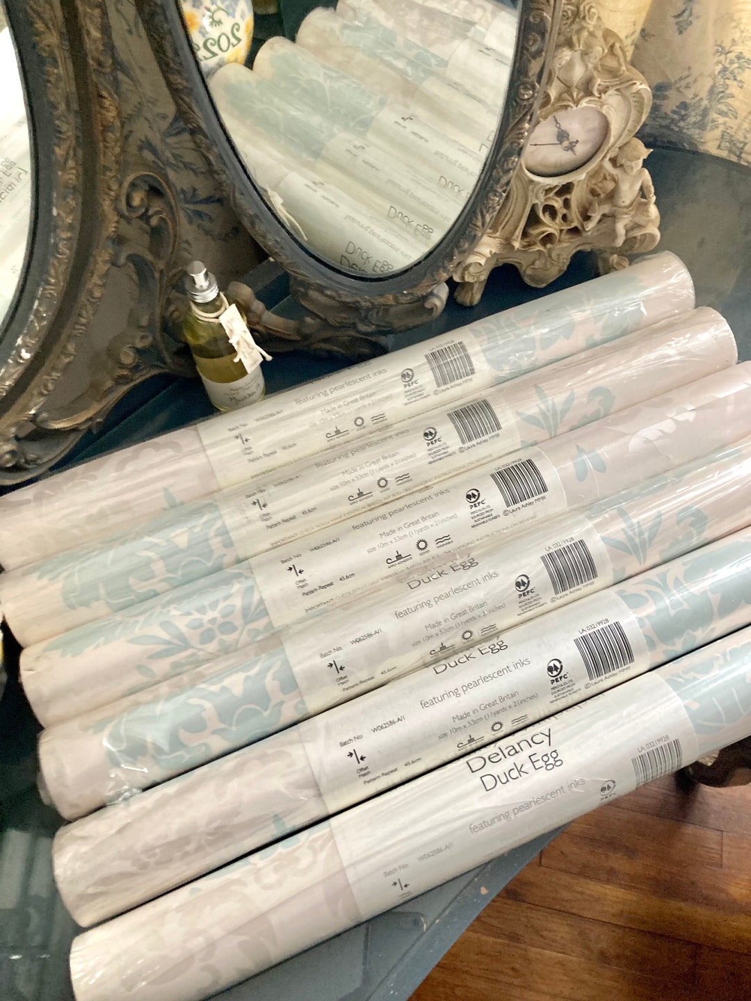 Laura Ashley Wallpaper delancy Duck Egg Circa Early 2000's French