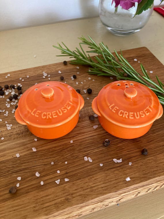Vintage Le Creuset Salt & Pepper Shakers: Volcanic Orange Mini