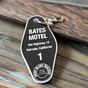 Retro Bates Motel Key Chain, Laser Engraved Key Chain, Retro Motel Key Chain, Bates Motel Key Chain, Psyco Key Chain, laser engraved gift image 1