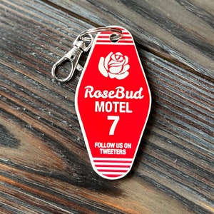 Retro Rosebud Motel Keychain, Laser Engraved Keychain, Retro Motel Keychain, Schitt’s Creek, Schitts Creek Keychain, laser engraved gift
