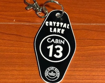 Crystal Lake Cabin 13 Keychain, Laser Engraved Acrylic Horror Key Fob (Hockey Mask)