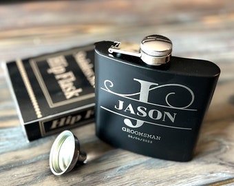 Personalized Groomsmen Flasks, Laser Engraved Flask, Monogram Flask Men, Monogrammed Flask For Men, 6oz Flask, Custom Flask For Groomsmen