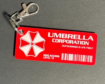 Laser Engraved Umbrella Corp Keychain, Zombie Gamer Gift, Bio Hazard Fan (Acrylic)
