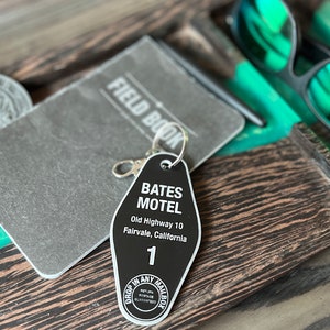 Retro Bates Motel Key Chain, Laser Engraved Key Chain, Retro Motel Key Chain, Bates Motel Key Chain, Psyco Key Chain, laser engraved gift image 3