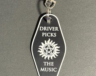 Driver Picks the Music Keychain, Laser Engraved Acrylic Keyring, TV Show Quote Fob