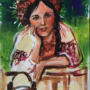 Arte ucraniano, pintura ucraniana, mujer ucraniana, pintura acrílica de mujer, pintura de mujer, arte único, arte original acrílico, acrílico
