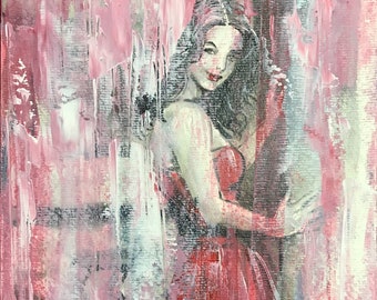 Lady in Red, Lady Painting, Ladies, Woman Painting, Original Acrylic, Woman Acrylic Painting, Acrylic Woman, Unique Art, Original Painting