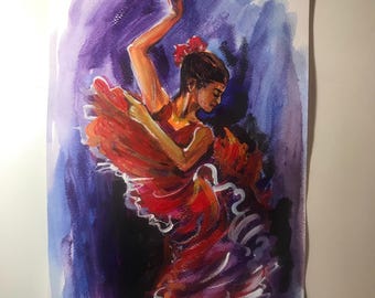 Original Flamenco Dancer Painting, Watercolor Art (A4)