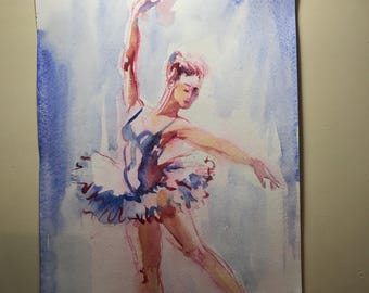 バレエダンサー オリジナル水彩画 バレリーナ 白鳥の湖 バレエ 女性