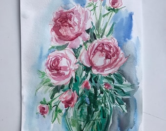 Floral Still Life, Original Watercolor Painting, A4 Art