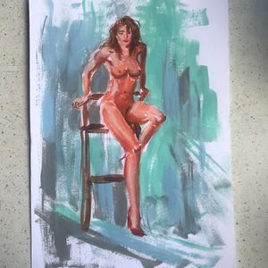 Pintura acrílica, Nudeart, Nudeart Girl, Desenho acrílico, Arte acrílica original, Acrílico sobre papel, Imagem acrílica, Fotos de meninas, Menina
