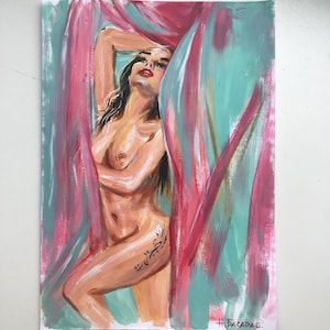 Pintura acrílica, Nudeart, Nudeart Girl, Desenho acrílico, Arte acrílica original, Acrílico sobre papel, Imagem acrílica, Fotos de meninas, Menina