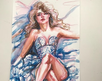 Woman Watercolor Painting, Original A4 Art, Limited Edition