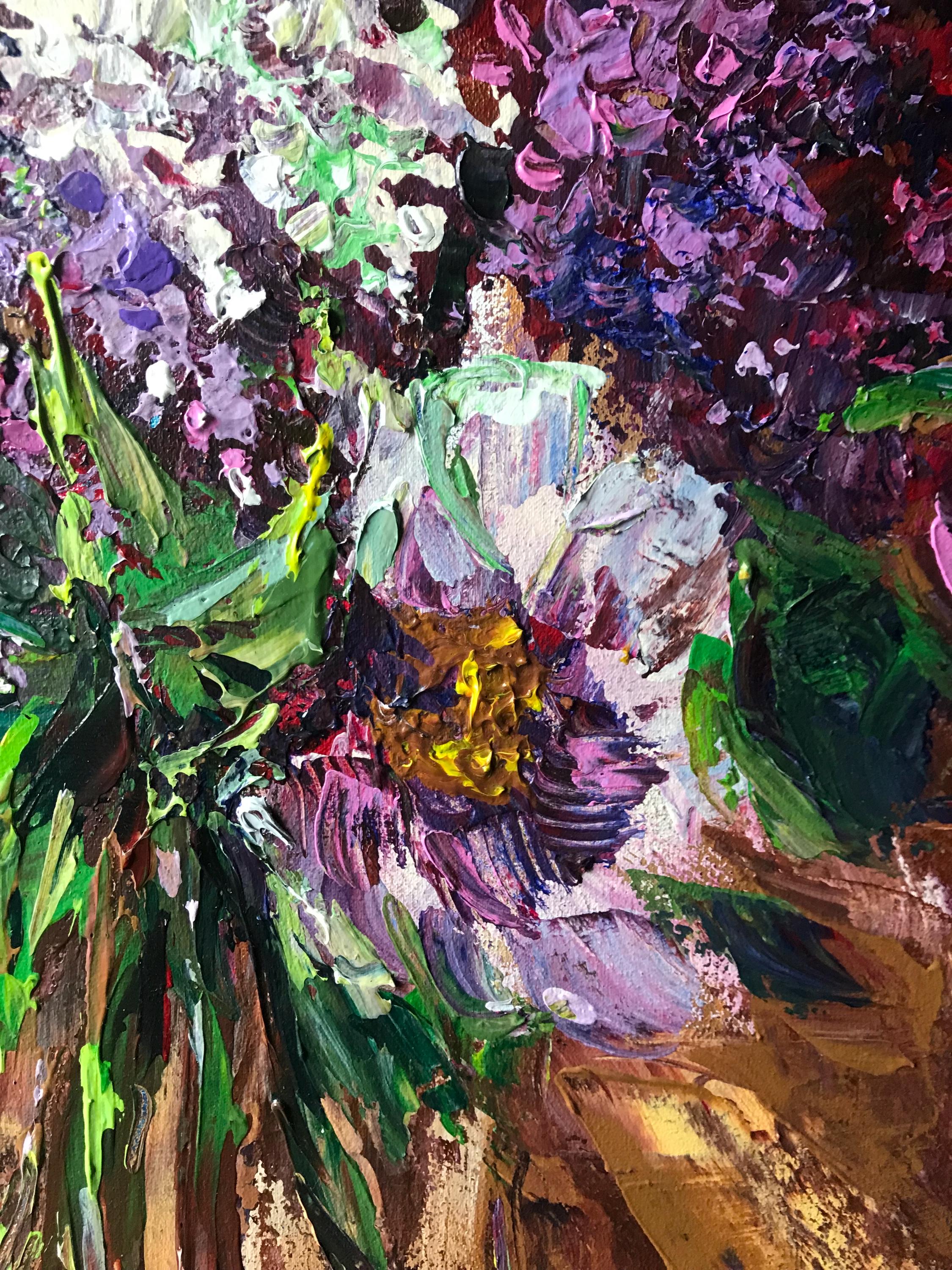 花の静物画、アクリル画、キャンバス、ライラック - Etsy 日本