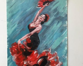 Flamenco Dancer Painting, Original Acrylic Art, A4