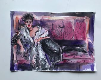 Woman Watercolor Painting, Original A4 Art, Limited Edition