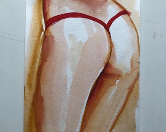 Original Watercolor Woman Figure Painting, A4 Art