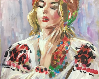 Ukrainian Woman, Ukrainian Painting, Woman Painting, Woman Acrylic Painting, Ukrainian Art, Acrylic Original Art, Unique Art, Drawings