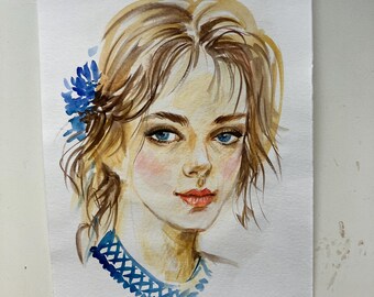 Ukrainian Girl Watercolor Painting, A4 Portrait Art