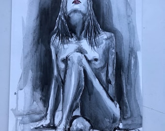 Woman Watercolor Painting, Original Art, A4