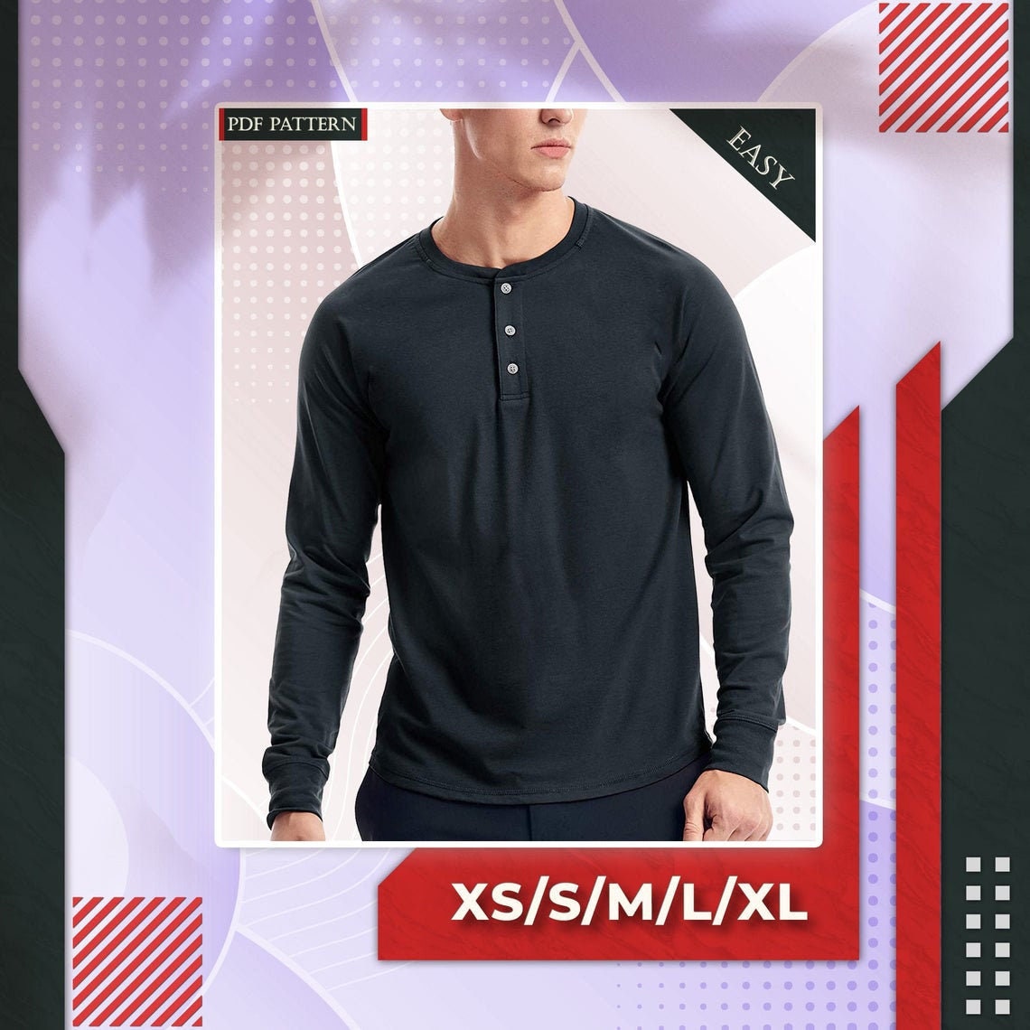 Mens Henley Tshirt Pattern Mens Tshirt Sewing Pattern T Etsy