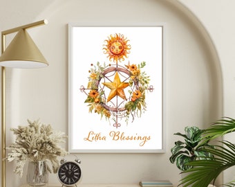 Litha Blessings printable Art wall. DIGITAL DOWNLOAD Art for your DIY Summer Solstice Decoration.