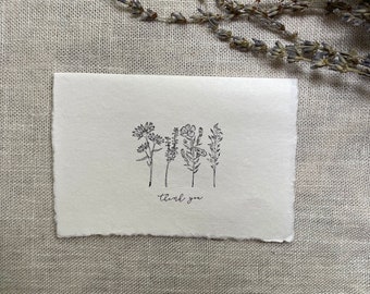 Minimalist Thank You Cards | Floral Wildflower Vintage Antique Dainty Handmade Paper Thank You Cards | Blank Thank You Card Set