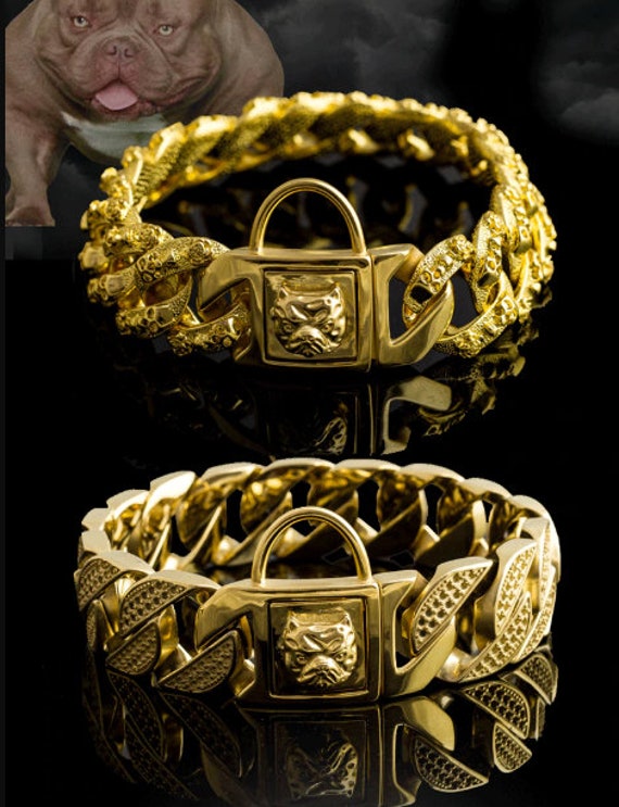 Bully Dog Collar 32mm Stainless Steel Gold Chain Large Dog Etsy