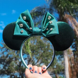 Velvet Minnie Mouse Ears - Disney World Ears - Iridescent Minnie Ears- Rhinestone Ears - Green Ears - Fall Ears - Winter Ears - Bling Ears