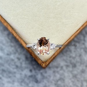 Morganite Ring, 925 Sterling Silver, Engagement Ring, June Birthstone, Silver Jewelry, Birthstone Ring, Cluster Ring, Wedding Ring, Gift Her