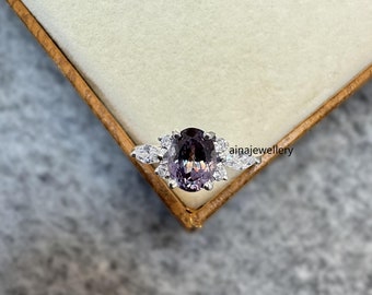 Oval Alexandrite Ring: June Birthstone, Sterling Silver & Zircon