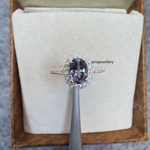 Lab Alexandrite Halo Ring: Sterling Silver June Birthstone