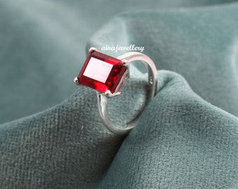 Handmade Octagon Ruby Ring: 925 Sterling Silver Solitaire