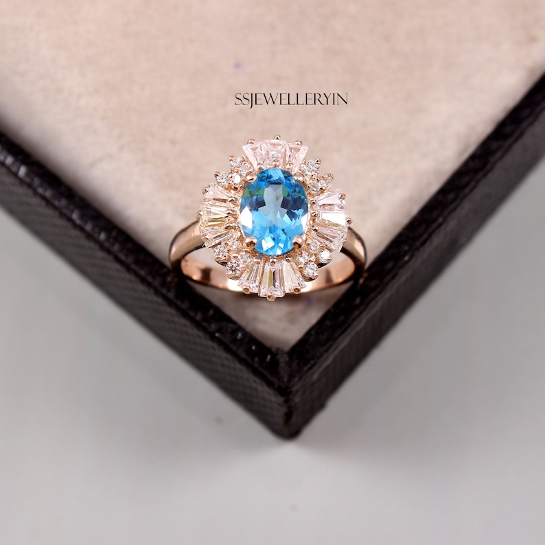 Natural Topaz Engagement Ring Zircon Ring Wedding Ring Topaz Ring Oval Cut Swiss Blue Topaz Heavy Ring Topaz Gemstone 6x8mm Ring